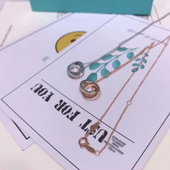 

2020 New Fashion Interlocking Round Pendant Necklace Original 100% S925 Sterling Silver Women's Jewelry High-end Quality Gift