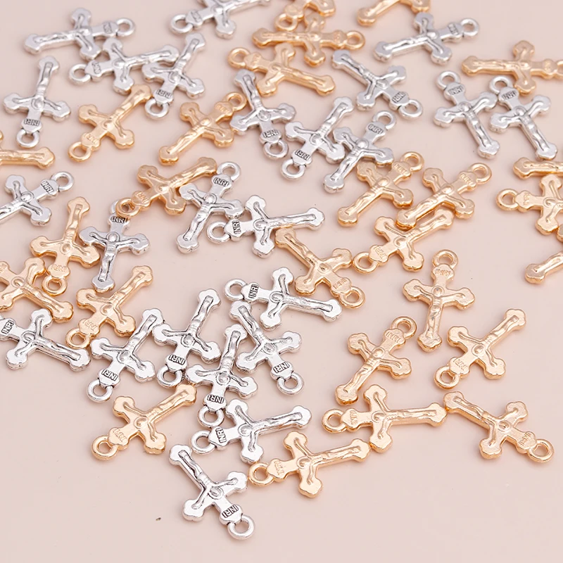 Leslie 30 Stück kleine zweifarbige Jesus-Kreuz-Charms mit Perlen für Armbänder, Halsketten, DIY-Schmuckherstellung, Zubehör, Legierung, 20 x 13 mm – Detail 3