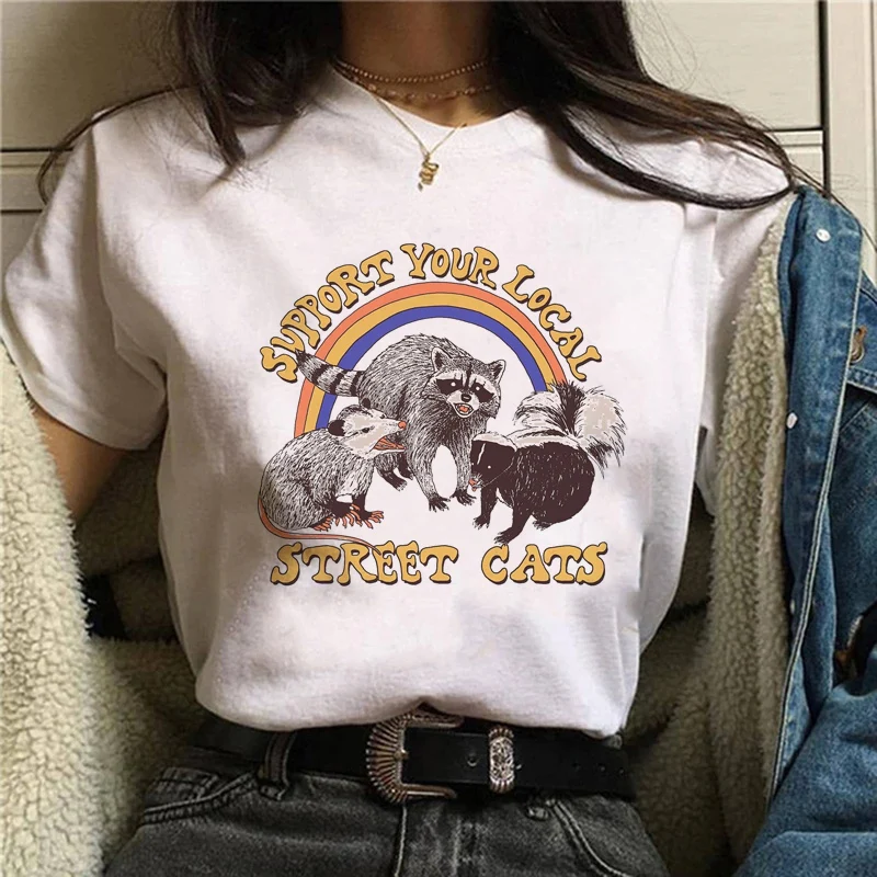 Clothing Women T-Shirts Graphic Tshirts Women's Tops Raccoon Animal 2021 Ladies Funny Tees Short Sleeve Cartoon Print Harajuku bulk t shirts