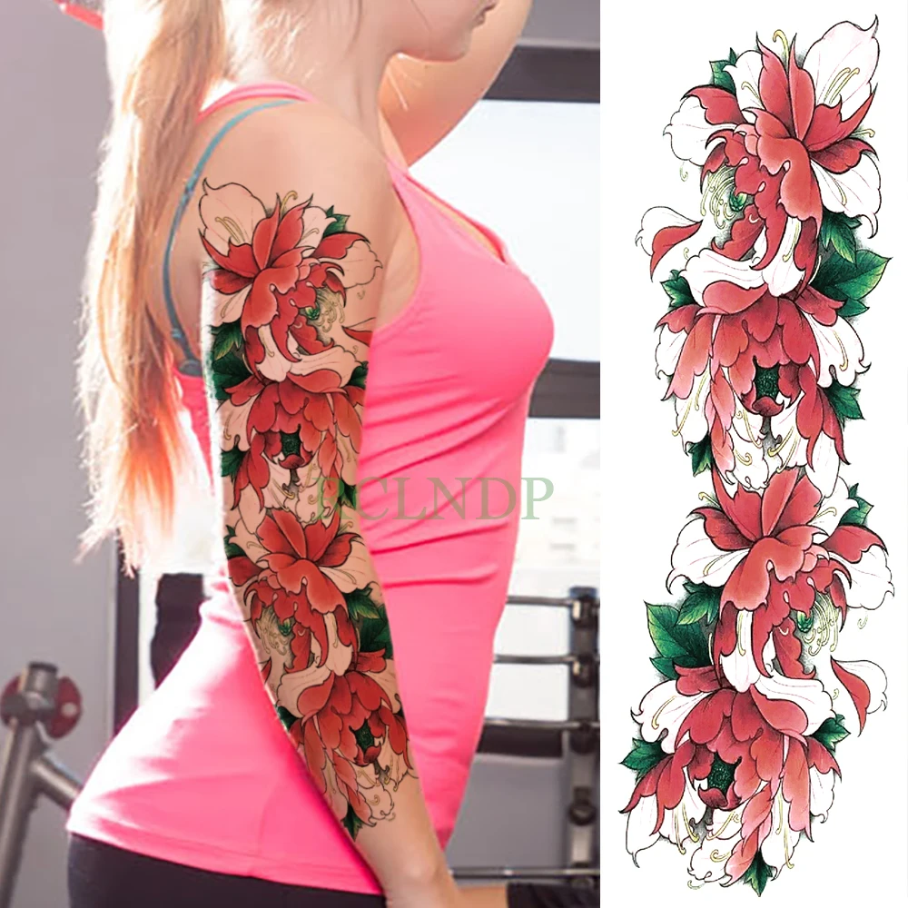 Waterproof Temporary Tattoo Sticker carp fish flower full arm fake tatto flash tatoo sleeve large size for girl men women lady - Цвет: Оранжевый