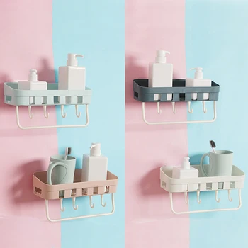 

Kitchen Bathroom Rack with Towel Hanger Hooks Shampoo Shower Shelf Holder Storage Holder Organizer Bathroom Accessories