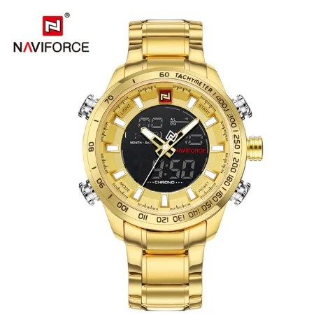 NAVIFORCE 9093 военные цифровые спортивные часы наручные часы из нержавеющей стали Роскошные брендовые Новые аналоговые светодиодный Мужские кварцевые часы