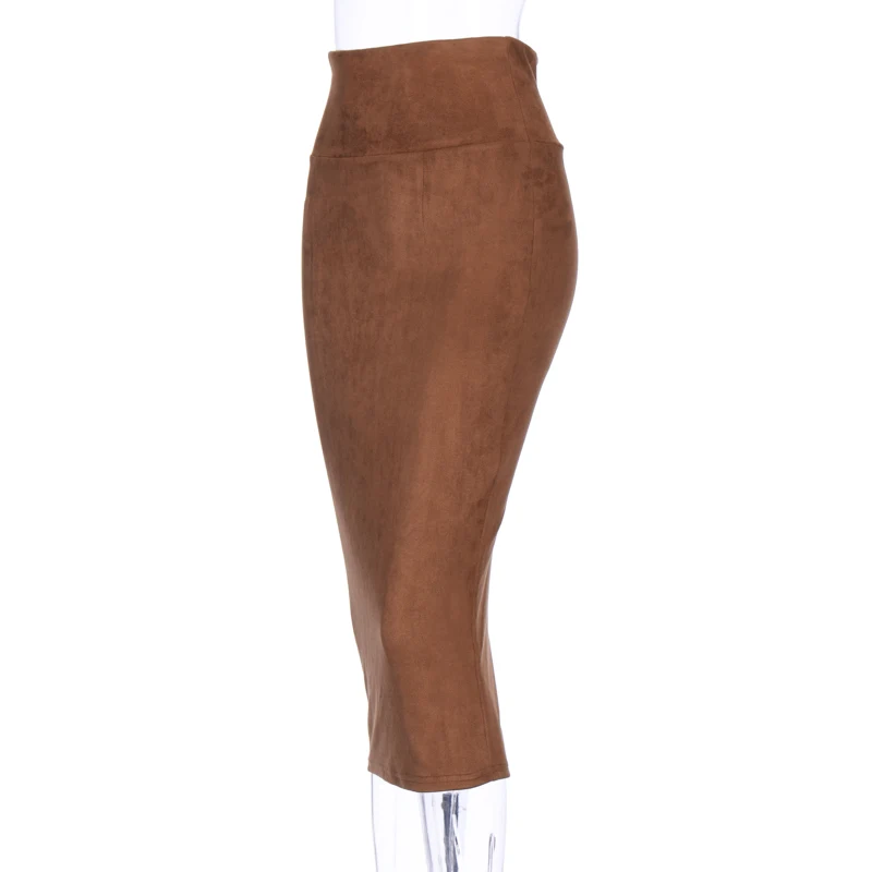 Hugcitar Замша с высокой талией облегающее обтяжку сексуальные юбкой юбка на осень-зиму Женская мода вечерние уличная одежда чистый Клубные наряды