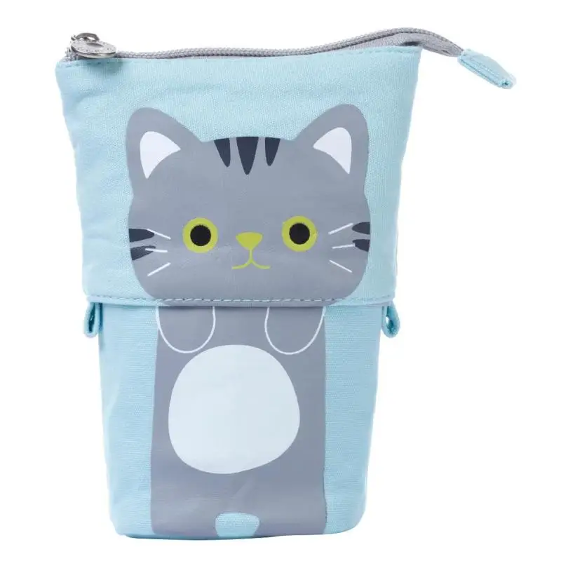 Синий Simple Canvas Cotton Linen Candy Color Cat Stationery Cosmetic Wallet Bag Pen Container Pencil Cases Storage Bag Gifts for Child - Цвет: Синий