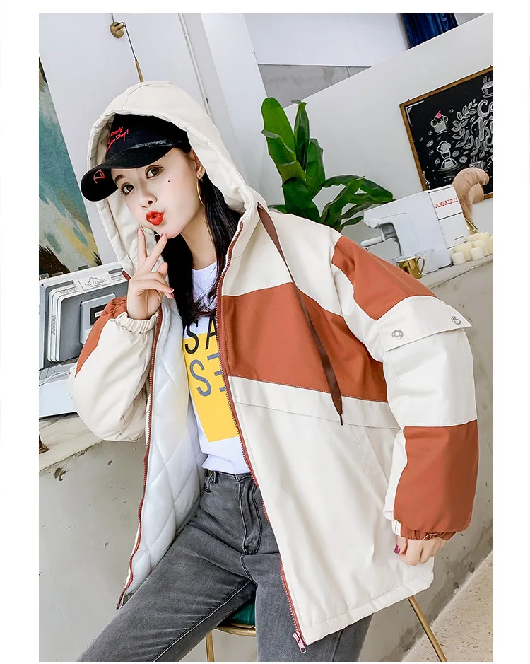 Одежда для фотосессии в стиле Харадзюку, с капюшоном, смешанные цвета, с хлопковой подкладкой, зимняя, INS Hong Kong, стильное, плотное, COUPLE'S, пуховик, Colle