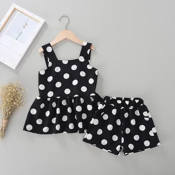 

Girls' clothing suits summer clothes new fashion chiffon polka dot sling top + shorts two-piece children's clothing for girls