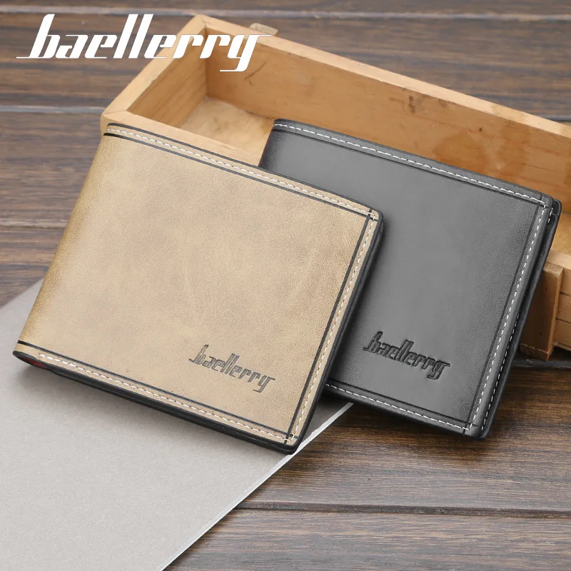 Baellerry, деловые мужские кошельки, кожаный однотонный Роскошный кошелек, мужские тонкие двойные Короткие Кошельки из искусственной кожи, кредитный держатель для карт