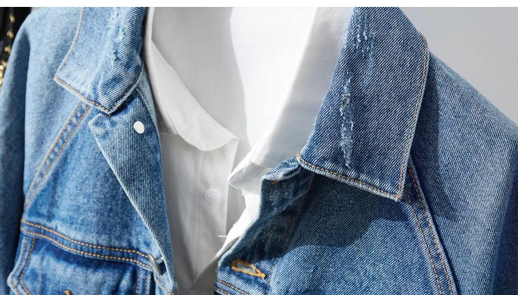 Amii Minimalist Fashionable Casual Coat Fall New Loose Washing Water for Old Embroidered Jeans Jacket