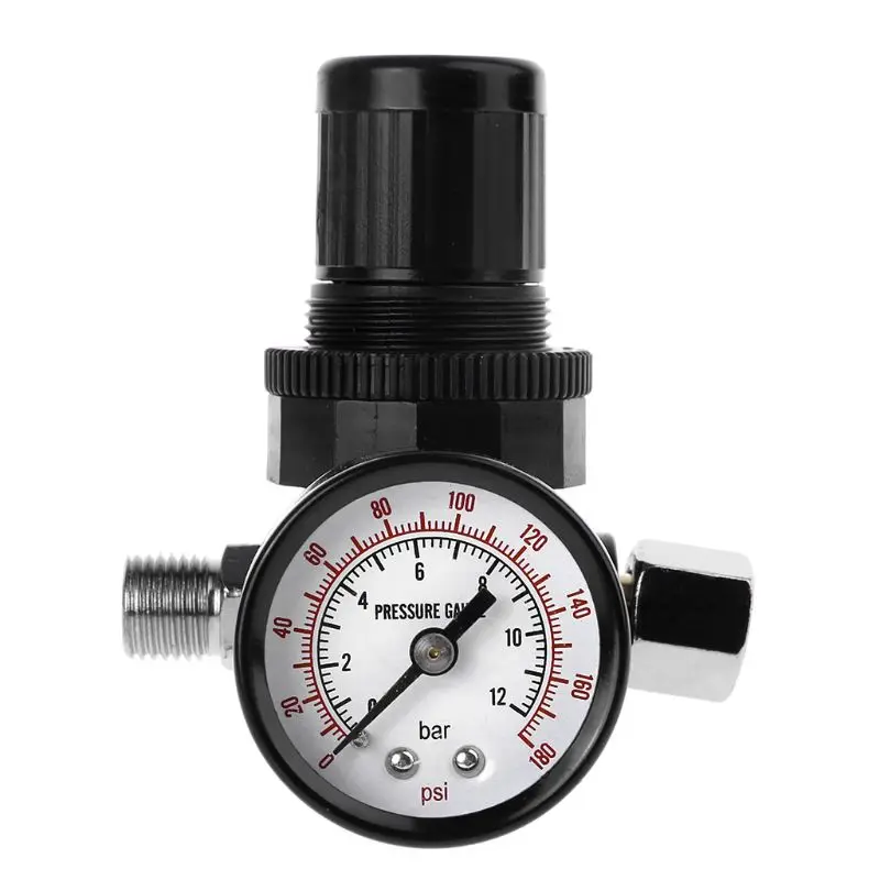 

1/4" Air Pressure Regulator Reducer 0-12 Bar 0-180 PSI Spray Gun Pressure Valve Gauge