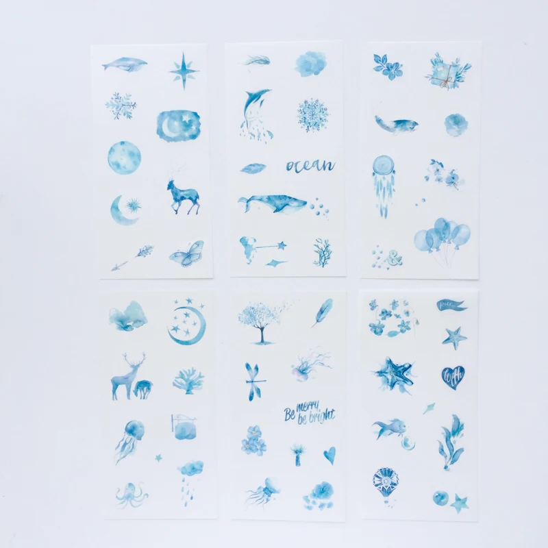 6 листов/упаковка синий стиль океан мир Васи бумажные декоративные наклейки ручка Декор