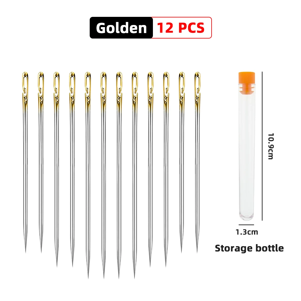 12/24Pcs Self-Threading Sewing Needles Stainless Steel Quick Automatic Threading Needle Stitching Pins DIY Punch Elderly Needle 