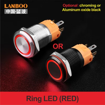 16 мм DPST ON OFF IP67 IK10 мгновенная кнопка из нержавеющей стали - Цвет: Red LED Ring