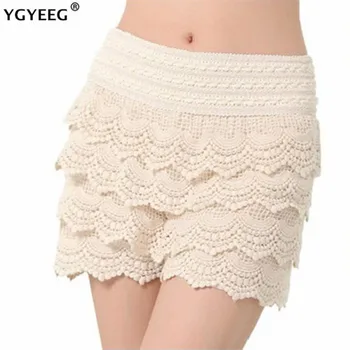 

YGYEEG Woman Summer Lace Floral Shorts Summer New Ladies Lace Crochet Flower Tiered Women Short Pants Summer Clothing Hot Sale