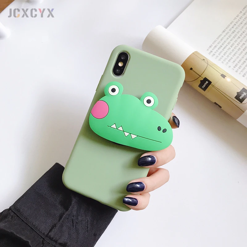 3D Bear crocodil Cartoon Soft phone case for iphone X XR XS 11 Pro Max 6 7 8 plus Holder cover for samsung S8 S9 S10 A50 Note 8 - Цвет: D