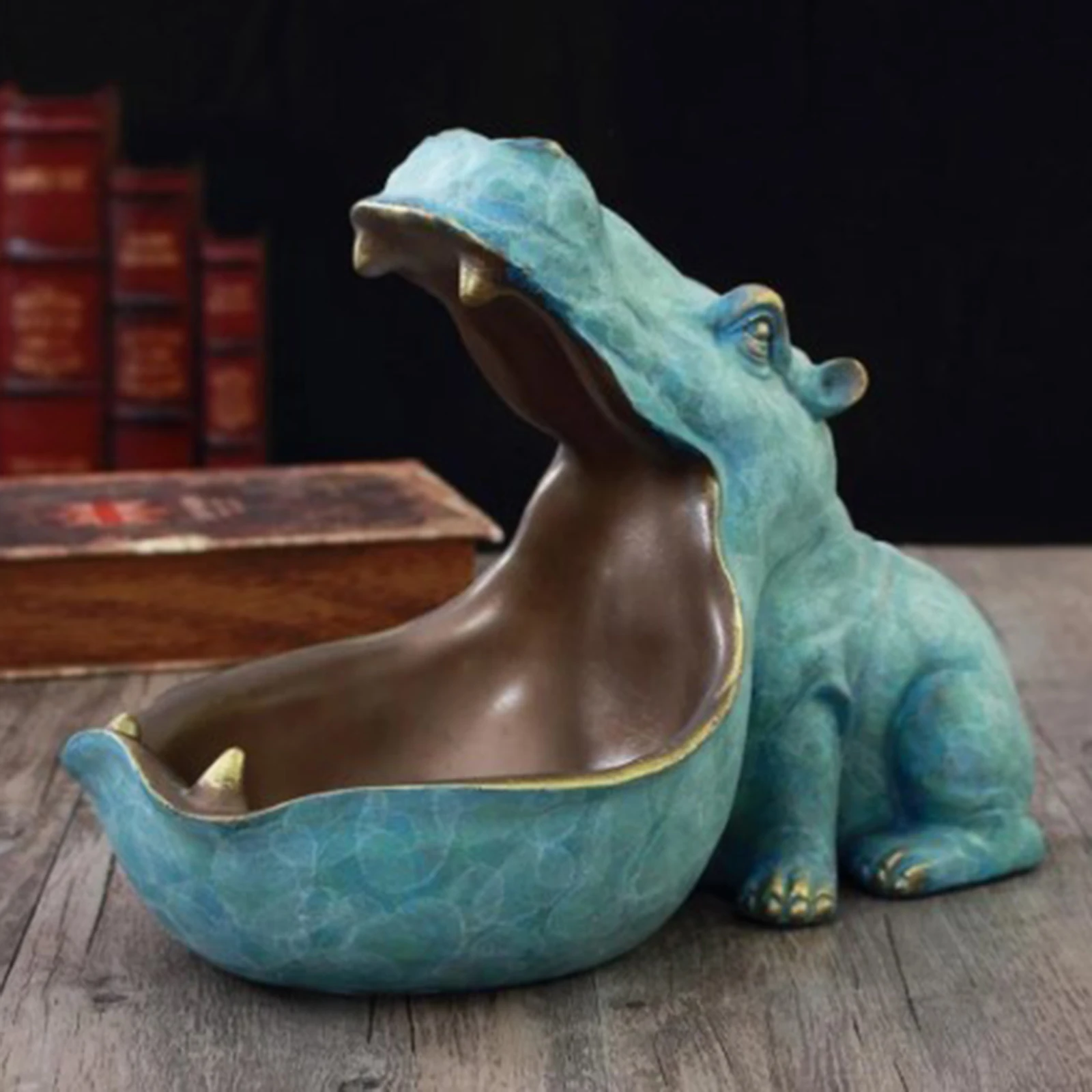 Resin Storage Tray - Hippopotamus Shape Catchall for Change Keys Ring Makeup Perfume Home Ornament Statue