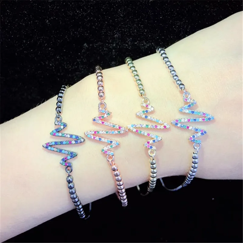 10 шт./лот браслет ручной работы из латуни со стразами Цвет кубического циркония Heart Beat регулируемый браслет Модные украшения