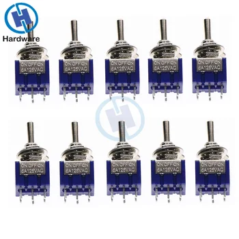 

10PC Miniature Toggle Switch Double Pole Double Throw DPDT (MTS203) ON-OFF-ON 120VAC 6A 1/4 Inch Mounting MTS-203