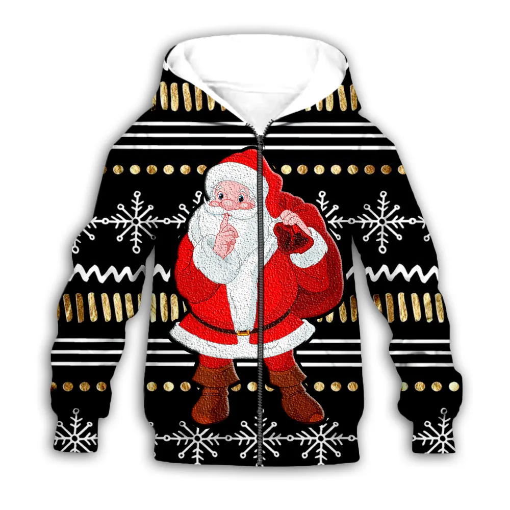 

New Unisex Coat 3D Printed Christmas Zipper Hoodie Casual Cartoon Santa Claus Hooded Top Ugly Boy Girl Christmas Sweatshirt