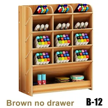 

Office Desk Wooden Organizer Simple Multi-Divided Office Desktop Brush Storage Container Pen Pencil Holder DIY Gift