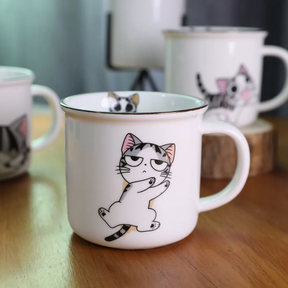 A Супер милый кот животное мультфильм кофейная чашка котенок молоко кружка креативные керамические чайные кружки керамическая кружка для завтрака Новинка хорошие подарки - Цвет: A