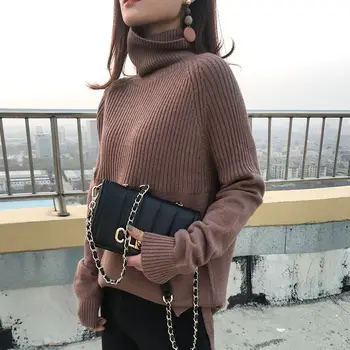 

2020 Turtleneck Sweater Lady's Winter Pullover Pure Color Knit Sweater Autumn