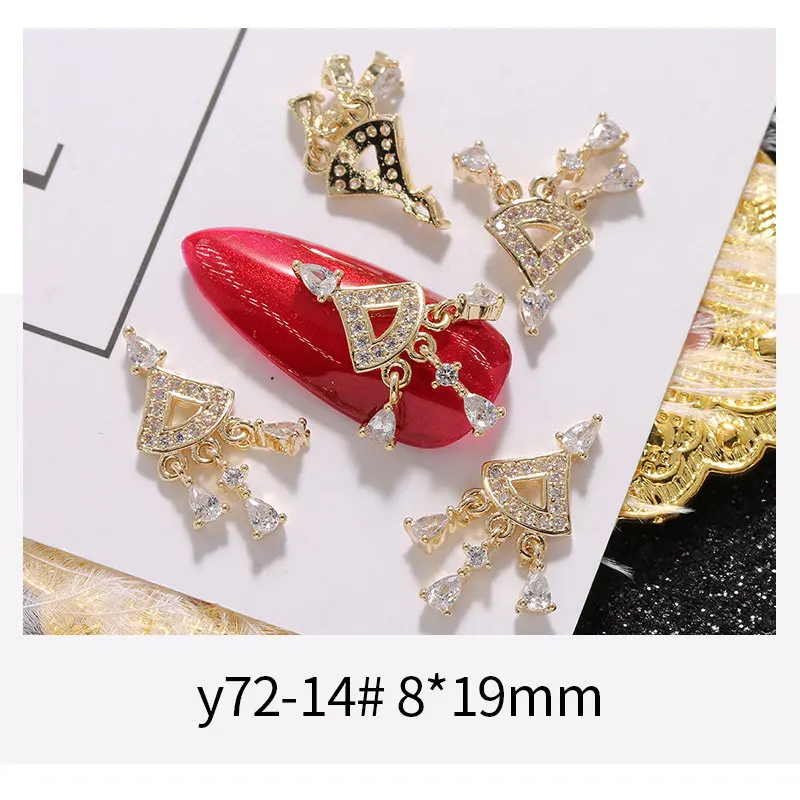 5pcs Pendant Chain 3D Alloy Nail Art Micro-inlay Zircon Pearl metal manicure nail accessories DIY Nail Decoration Nail charms - Цвет: Y72-14