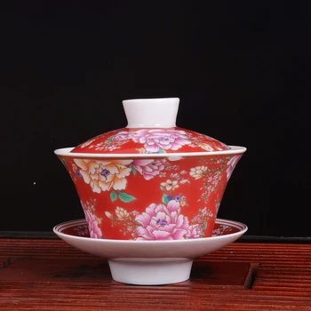 

Jingdezhen New Coloured Tea Bowl Cover Bowl Sancai Bowl Respecting Tea Bowl Ceramic Kungfu Teaware