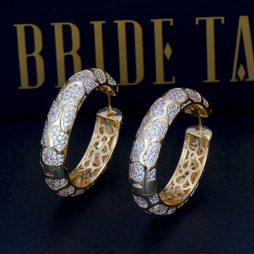 

BRIDE TALK Indian Shinning Charming Trendy Round Earring Cubic Zirconia Fashion Hoop Earrings Beautiful Gift
