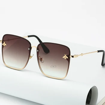 

New Fashion Lady Oversize Rimless Square Bee Sunglasses Women Men Small Bee Glasses Gradient Sun Glasses Female UV400 Sunglasses