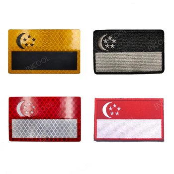

Singapore Flag Reflective Patch Skull Singaporean Flag Tactical Army Military Patches Emblem Appliqued Embroidered Badges