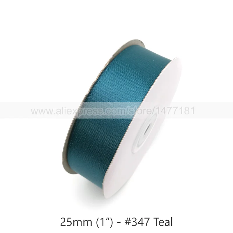 347 Teal 25 ярдов) " 25 мм атласная лента высокое качество двусторонняя полиэстер двухсторонняя лента ленты Свадебные аксессуары ремесла - Цвет: 347 Teal