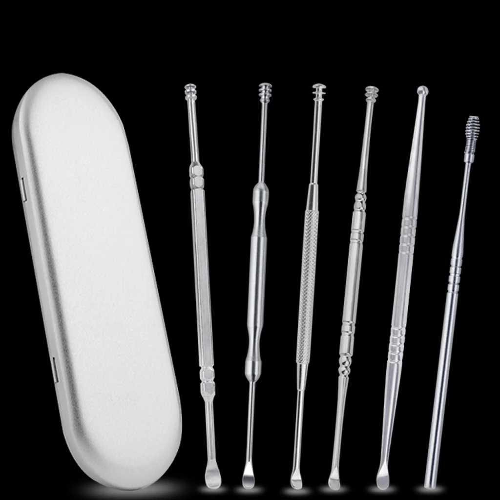 6 Pcs Portable Stainless Steel Ear Cleaning Tool Safety Earwax Removal Kit for Adults Kids