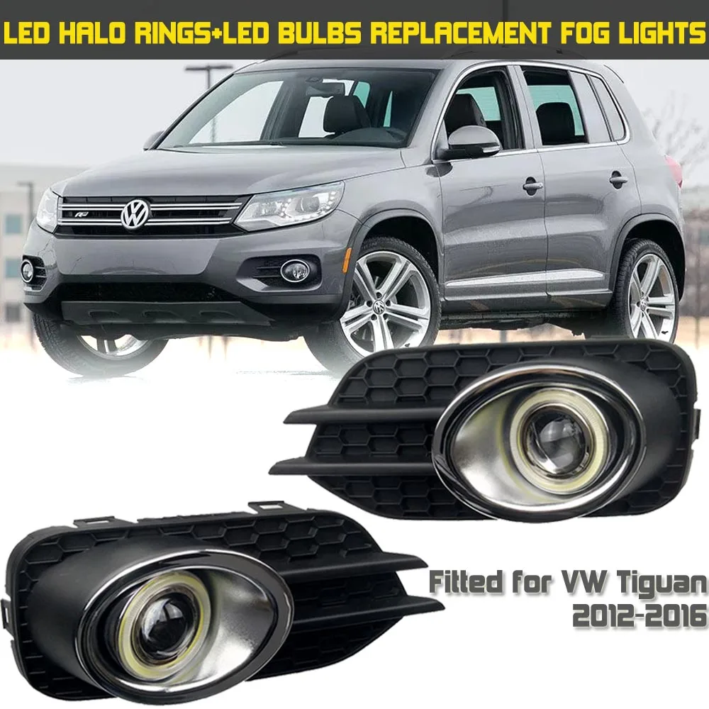

LED Bulbs Fog Lights Source COB Halo Rings Angel Eye Projector Lens Assembled Bumper Cover Fit For VolksWagen VW Tiguan 2012-16