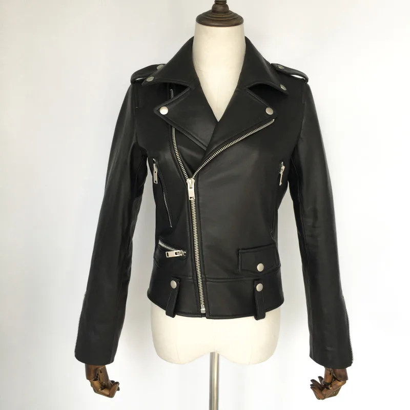 Spring Genuine Leather Jacket Women 2019 Fashion Real Sheepskin Coat Rivet Motorcycle Biker Jacket Female Sheep Leather Coat