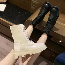 

Ankle Boots For Women 2021 Spring Motorcycle Boots Thick Heel Platform Shoes Woman Slip On Round Toe Fashion Boots