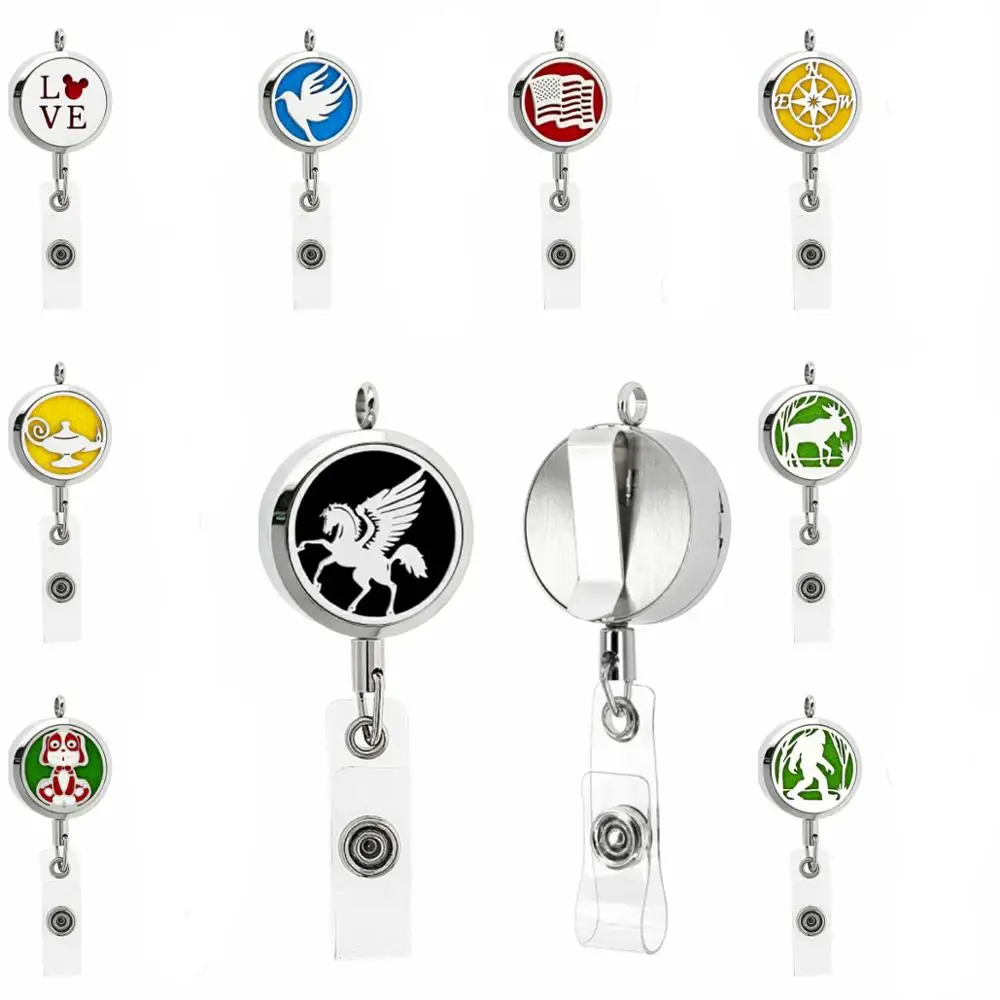 

flying horse dove 30mm 316L Stainless Steel Integrated Diffuser Badge Holder Retractable Pendant Aromatherapy Necklace 10 pads