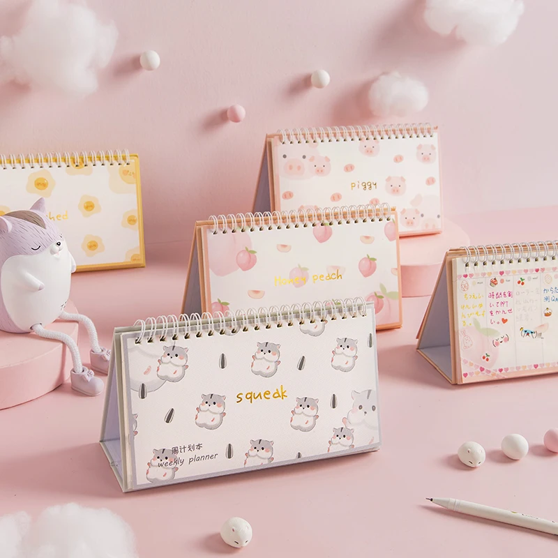 

Cute Friend And Flower Coil Notebook Undated Weekly Planner 57 Sheets 190mm*105mm 2020 New Stationery Book Gift