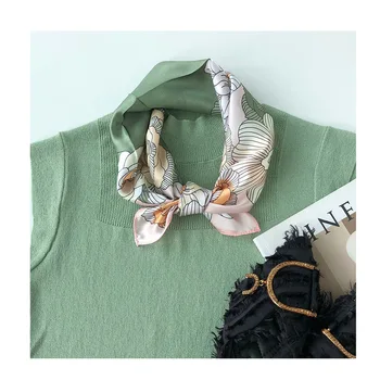 

Women 100% Silk Scarf Square Neck Hair Scarves Foulard Shawls And Wraps 2020 Print Small Neckerchief Headband Hijab 53*53cm