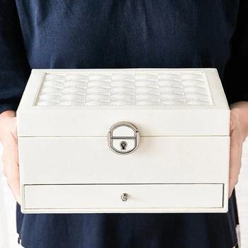 

Makeup Organizer Travel Stud Gift Multi Layer Earrings Simple Solid Necklaces Jewelry Box Rings Portable Organizer With Key