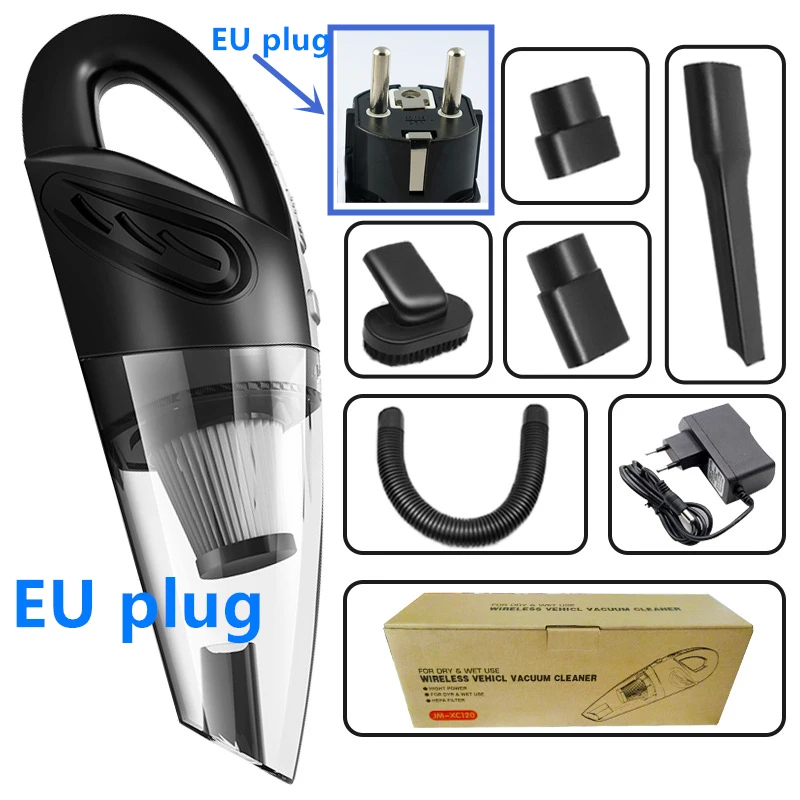 EU plug 4800pa мощный автомобильный пылесос постоянного тока 12 Вольт 120 Вт с сумочкой, циклонический влажный/сухой автоматический портативный беспроводной пылесос - Цвет: EU plug