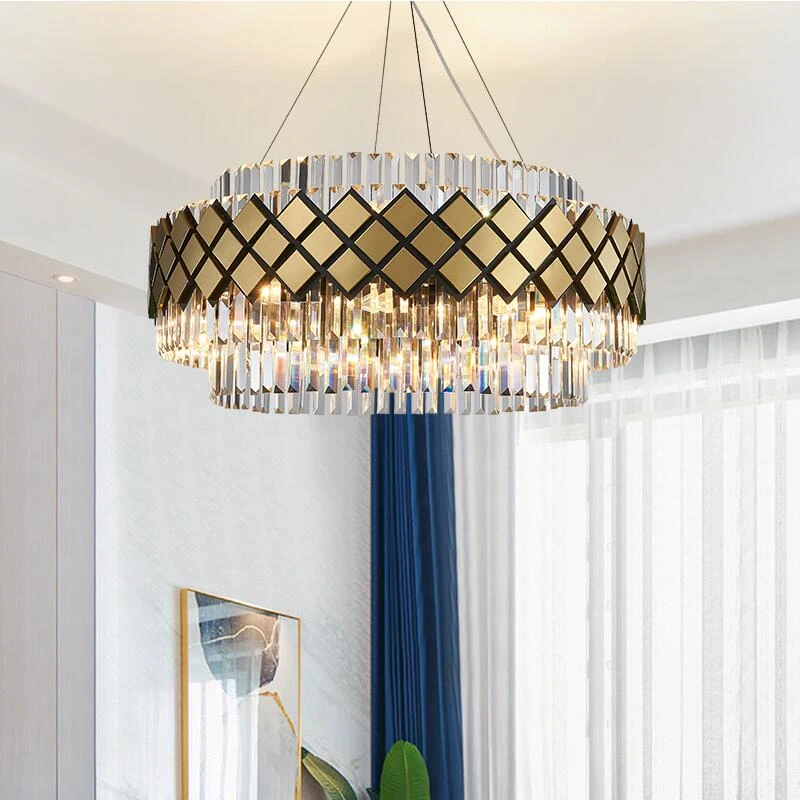 Дизайнерская стильная хрустальная люстра, круглая лампа для гостиной, столовой, спальни, креативная Роскошная домашняя лампа из нержавеющей стали