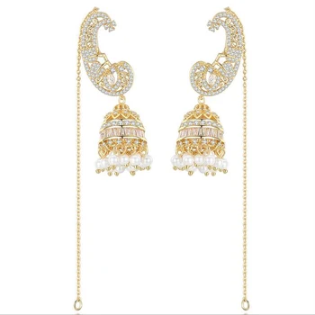 

Long Tassel Indian Jhumka Beads Bell Drop Dangle Earrings Zircon Crystal Dangle Earrings Bridal Party Jewelry Gypsy Bollywood