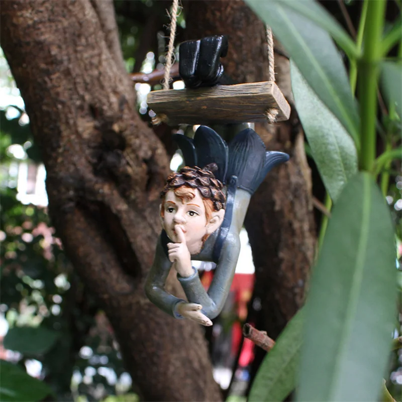 Cartoon Swing Elf Ornament Painted Resin Crafts Outdoor Landscape Pendant For Garden Courtyard Decor Miniature Home Interior | Дом и сад