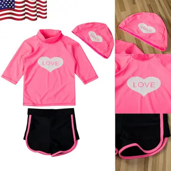 

Baby Kid Girl Boy Sun Protective Swimwear Rash Guard Costume Bathing Suit Set