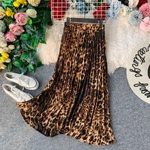Женская юбка, новинка, Ретро стиль, средней длины, Леопардовый принт, высокая талия, плиссированная юбка, Большая подвеска, юбки для девушек, женские юбки, Jupe Femme Falda Mujer