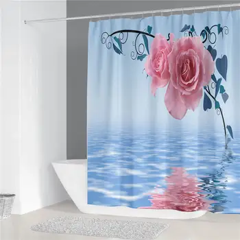 

50*180&180*180 New 3D Bath Curtain Printing For Bathroom Curtain Hot Sale Unique Design Beautiful Flowers