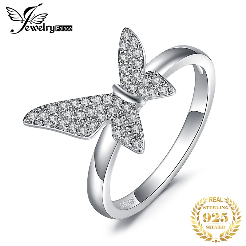 JewelryPalace Геометрическая асимметрия бабочка кубического циркония обещание кольцо 925 пробы серебряные кольца для женщин Подарки ювелирные украшения