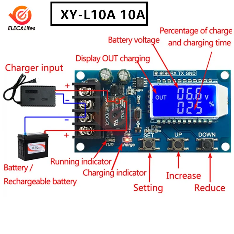 XY-L10A 6-60 в 10/30A свинцово-кислотная аккумуляторная Солнечная батарея модуль управления зарядкой цифровой защита от перезаряда переключатель на плате емкость аккумулятора - Цвет: XY-L10A