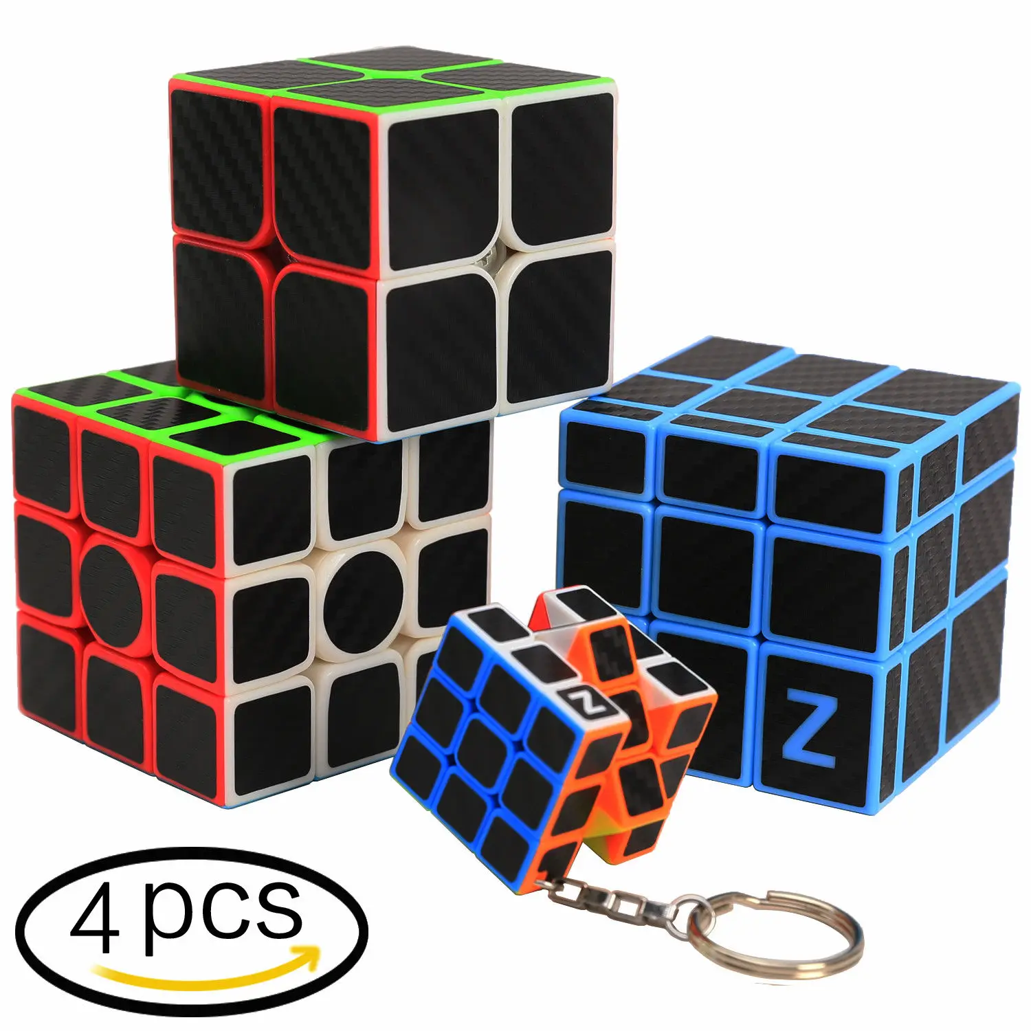

Speed Z-Cube 4 PCS Magic Cube Set 2x2 3x3x3 Mirror Surface Carbon Fiber Sticker Puzzle Magic Cube