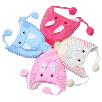 

1Pcs Winter Thick Hats For Girls Boys Baby Rabbit Knitted Beanie Warm Caps Solid Bonnet Children Plus Velvet Beanies Ear Guard
